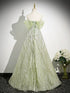 A-line Light Green Tulle Beaded Sweetheart Party Dress, Light Green Long Prom Dress