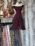 Off Shoulder Marron Layered Ruffle Chiffon Mini Dress Homecoming Dress, Cute Short Evening Party Cocktail Dress