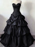 Black Satin Layers Sweetheart Straps Prom Dress, Black Gothic Long Formal Dress