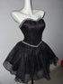 Black Tulle Beaded Sweetheart Lace-up Short Prom Dress, Black Shiny TullE Homecoming Dress