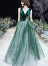 Green A-line Tulle Long Evening Dress Prom Dress, Green Tulle Party Dress