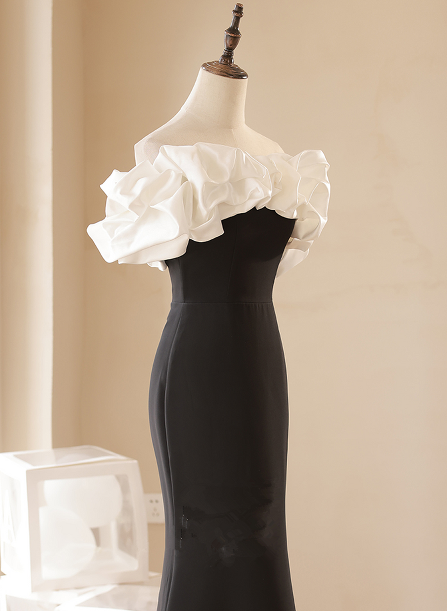 Black and White Mermaid Long Off Shoulder Party Dress, Long Evening Dr –  BeautyDressy