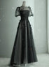 Black Round Neckline Tulle A-line Party Dress, Black Tulle Evning Dress Prom Dress