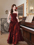 Wine Red Satin Mermaid Long Evening Dress, Wine Red Strps Formal Dress Prom Dress