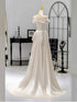 Ivory Satin Off Shoulder A-line Party Dress, Ivory Satin Long Prom Dress Evening Dress