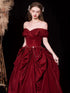 Wine Red Sweetheart Off Shoulder Long Party Dress, A-line Wine Red Beaded Prom Dress
