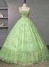 Light Green Tulle Straps Ball Gown Party Dress, Light Green Formal Dress