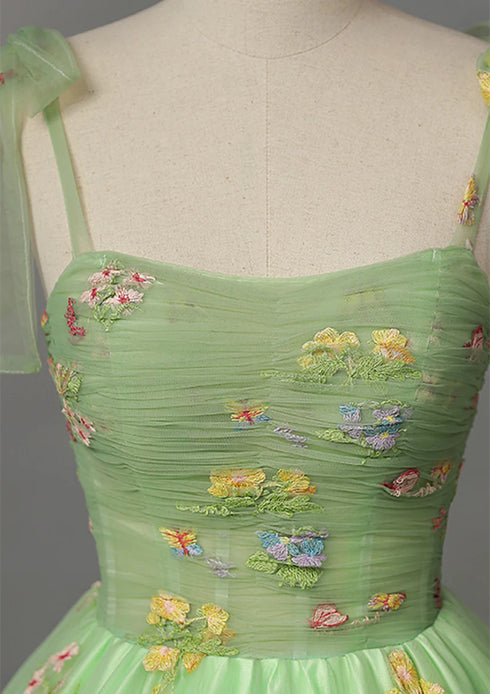 Light Green Tulle Straps Ball Gown Party Dress, Light Green Formal Dress