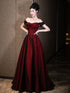 A-line Off Shoulder Black and Red Tulle Floor Length Prom Dress, Black and Red Tulle Party Dress