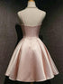 Pink Satin Spaghetti Strap Homecoming Dress, A-Line Short Evening Party Dress with Bow