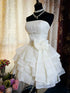 Ivory Beaded Strapless Layers Short Party Dress, Ivory Graduation Dress with Bow