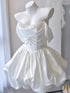 White Satin Beaded Off Shoulder Party Dress White Satin Short Graduation Dress