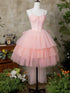 Pink Sweetheart Tulle Knee Length Short Party Dress, Pink Tulle Homecomig Dress
