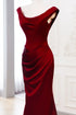Wine Red Satin Mermaid Long Evening Dress, Wine Red Satin Floor Length Prom Dress