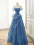 A-line Tulle Beaded with Lace Off Shoulder Party Dress, Tulle Floor Length Prom Dress