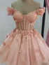 Pink Sweetheart Tulle with Lace Flowers Homecoming Dress, Pink Tulle Short Party Dress