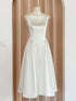 White Satin Simple Wedding Party Dress, White Tea Length Formal Dress Evening Dress