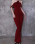 Wine Red Halter Off Shoulder Party Dress, Wine Red Floor Length Long Prom Dress