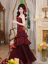 Wine Red Satin Mermaid Long Evening Dress, Wine Red Strps Formal Dress Prom Dress