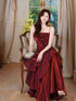 Wine Red Satin Mermaid Long Evening Dress, Wine Red Strps Formal Dress Prom Dress