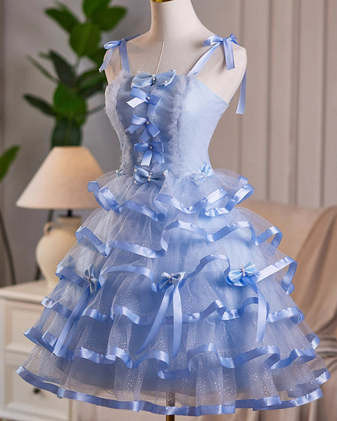 Light Blue Tulle Sweetheart Layers Homecoming Dress, Light Blue Short Party Dress Formal Dress