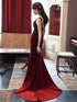 Wine Red Velvet Mermaid V-neckline Party Dress, Wine Red Bridesmaid Dress