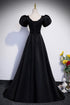Black A-line Satin Off Shoulder Party Dress, A-line Simple Black Prom Dress