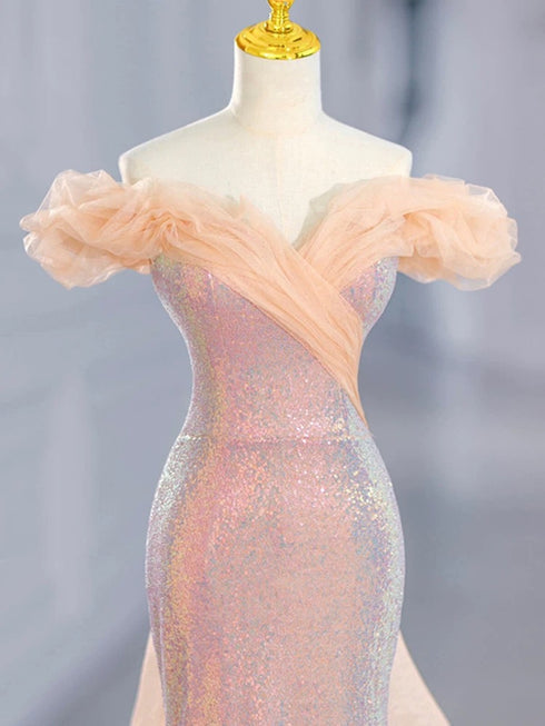 Lovely Mermaid Sequins Off Shoulder Sweetheart Party Dress, Sequins Prom Dress