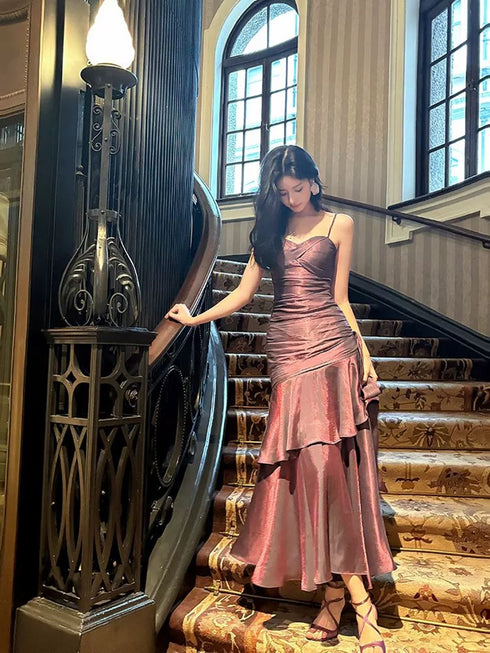 Lovely Satin Purple Straps Mermaid Long Formal Dress, Purple Prom Dress Party Dress