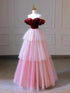 A-line Pink Tulle and Velvet Layers Low Back Party Dress, Pink Formal Dress Prom Dress