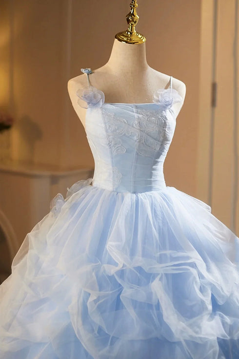 Light Blue Spaghetti Straps Layers Tulle Party Dress, Light Blue Tulle Prom Dress