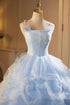 Light Blue Spaghetti Straps Layers Tulle Party Dress, Light Blue Tulle Prom Dress