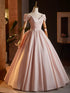 Pink Off Shoulder A-line Pearls Princess Party Dress, Pink Long Prom Dress with Bow