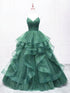 A-line Green Straps Chic V-neckline Party Dress, Green Tulle Prom Dress Evening Dress
