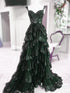 Lovely Green Tulle With Lace Straps Layers Party Dress, Green Tulle Prom Dress