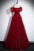 Lovely Wine Red Tulle And Sequins A-Line Prom Dress, Wine Red Tulle Evening Dress