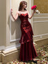 Wine Red Sweetheart Mermaid Straps Satin Party Dress, Wine Red Satin Prom Dress