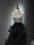 Lovely Tulle Beaded And Sequins A-Line Party Dress, Black Tulle Prom Dress Evening Dress