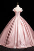 Pink Satin Off Shoulder Flowers Long Prom Dress, Pink Satin Sweetheart Party Dress