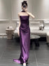 Purple Soft Satin Strapless Long Party Dress Prom Dress, Purple Satin Scoop Evening Dress