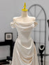Ivory Satin Off Shoulder A-line Party Dress, Ivory Satin Long Prom Dress Evening Dress