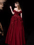 Wine Red Sweetheart Off Shoulder Long Party Dress, A-line Wine Red Beaded Prom Dress