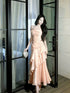 Pink Mermaid Straps Satin Long Party Dress, Pink Chic Scoop Evening Dress Prom Dress