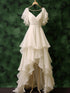 White Chiffon High Low Layers V-neckline Wedding Party Dress, Chiffon Evening Dress