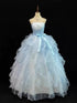 Light Blue Strapless Long Formal Gown, Light Blue Sweet 16 Formal Dress