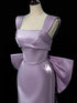 Purple Satin Mermaid Satin Long Party Dress with Bow, Purple Satin Evening Dress Prom Dress