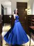 Blue Chiffon A-line Floor Length Evening Dress, Blue Long Straps Prom Dress Formal Dress