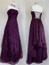Gothic Purple Strapless A-Line Evening Dress, Strapless Floral Lace Long Prom Dress Party Dress