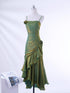 Green Satin Straps Long Evening Dress Prom Dress, Green Satin Scoop Evening Dress Formal Dress