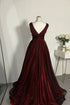 A-line Black and Red V-neckline Tulle Floor Length Party Dress, Black and Red Prom Dress